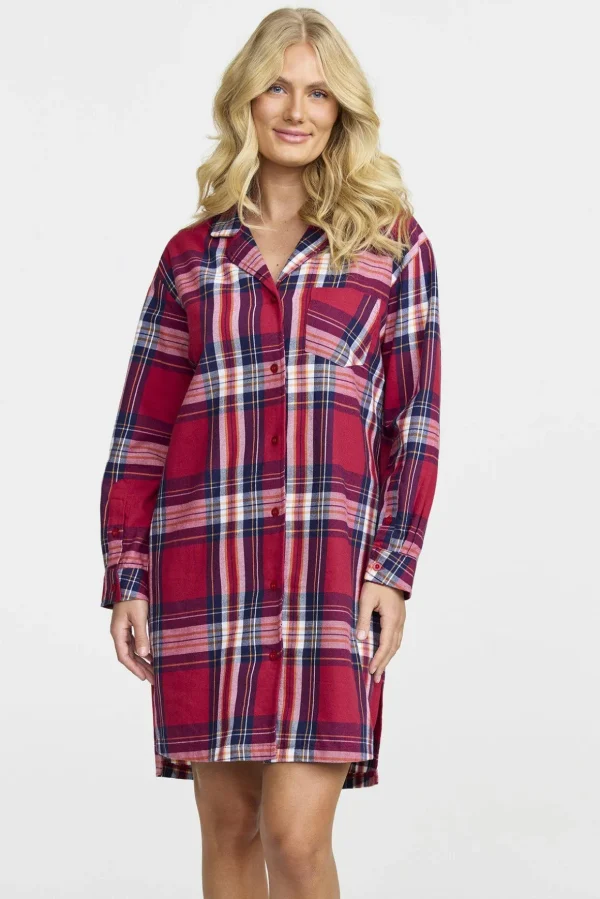 Nattskjorta i flanell - Cranberry
