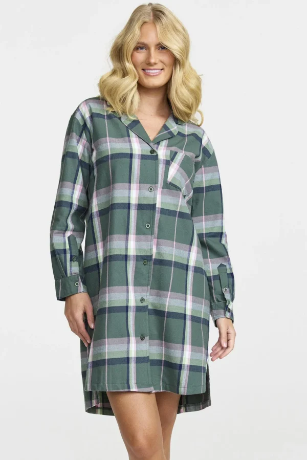 Nattskjorta i flanell - Forest green